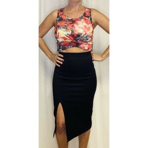 Touch Me Crop Top Floral Size S Zip Back With Oh My Love London Skirt XS Sexy